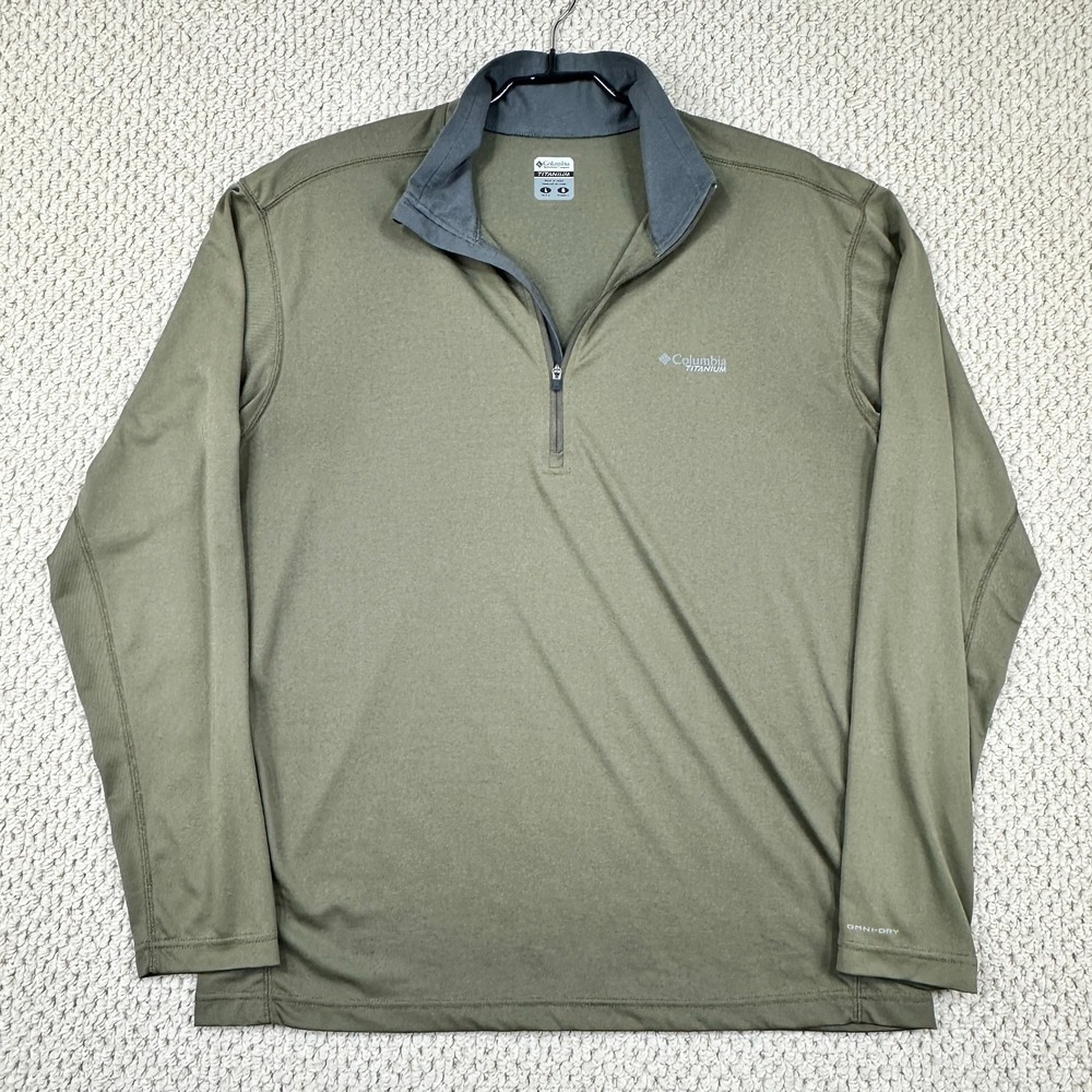 Columbia 1/4 Zip Pullover Mens Large Olive Green Titanium Omni-Dry Hiking Shirt
